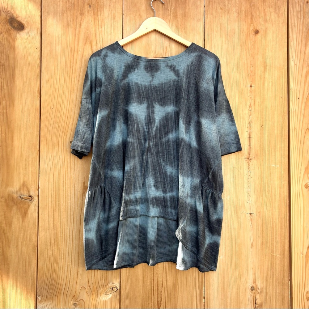 Relaxed Tie-Dye Short Sleeve Blouse - Blue/Gray
